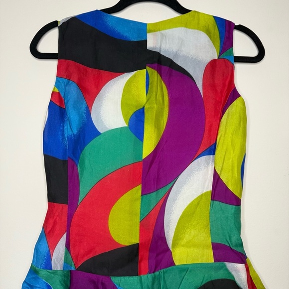 VTG CRISCA Artsy Contemporary Art to Wear Geometric 80s 90s Ruffle Mini Dress - Picture 9 of 10